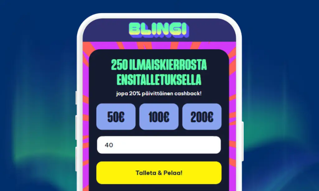Blingi Casino-sovelluksen kuvakaappaus